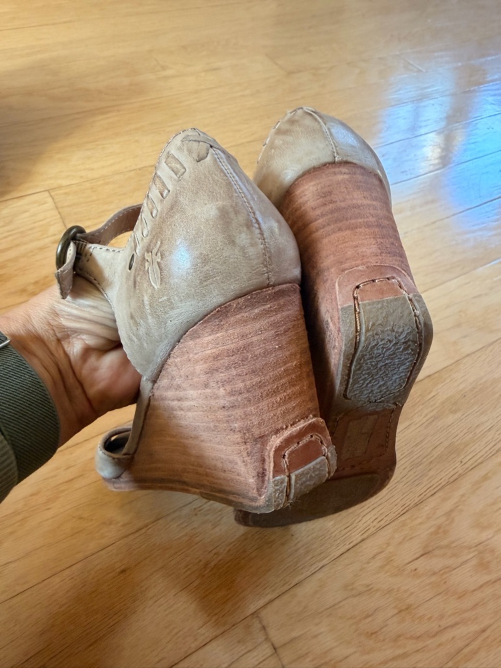 Frye Taupe Suede Wedge Sandals with Ankle Strap - Picture 7 of 7